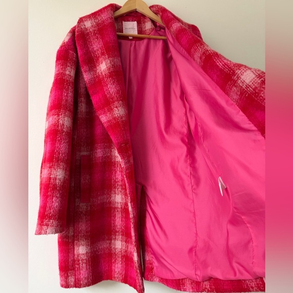 Avec Les Filles Pink Plaid Blazer Coat Maximalist Cozy Winter Anthropologie - Picture 9 of 11
